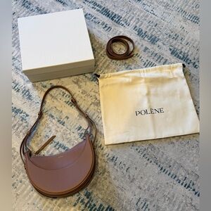 POLÈNE Numéro Dix Textured Camel Leather Crescent Shoulder Crossbody Bag